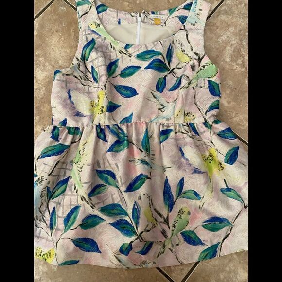 Leifsdottir Anthropologie 6 Bird Print Peplum Blouse - Picture 1 of 12